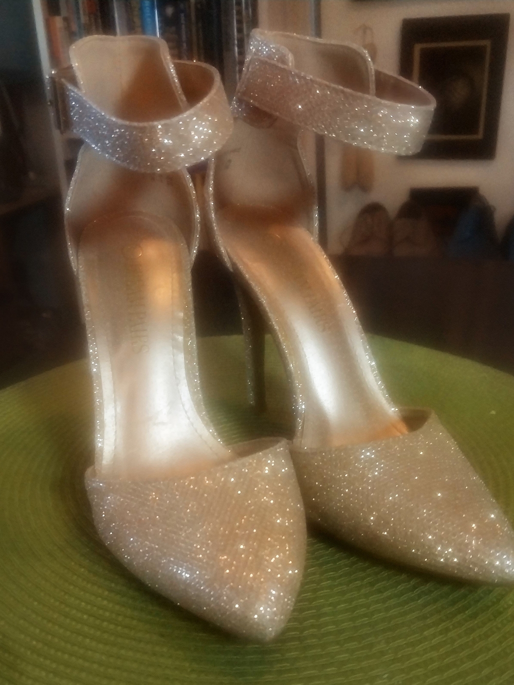 Dream Pairs Gold Glitter Ankle-Strap Pointed Toe Heels